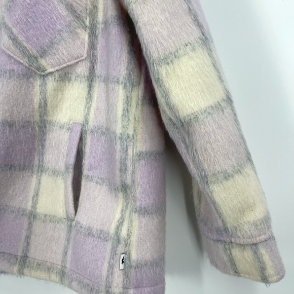 ✨NWT Hollister ASOS Lavender Cream Plaid Shacket Coat Shaggy Relaxed Streetwear - Picture 11 of 14